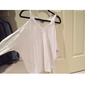 White long sleeve cold shoulder tee shirt